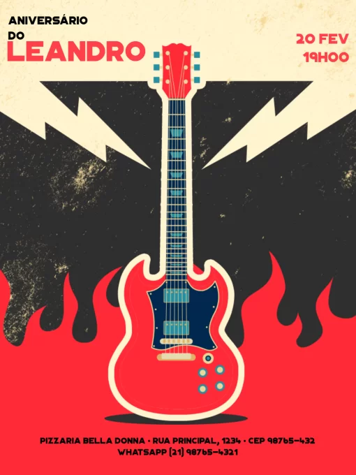 Modelo de convite - rock n roll guitarra
