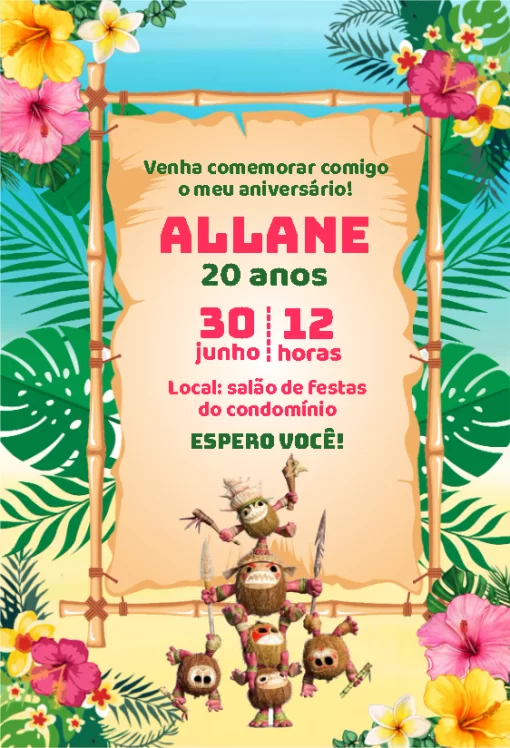 Fazer Convite De Aniversário Feminino Cocos Moana Para Editaredite Online 0559