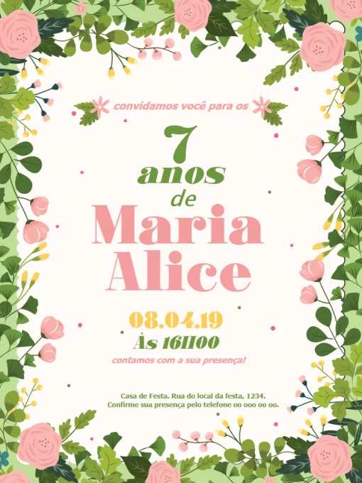 Modelo de convite - aniversário jardim