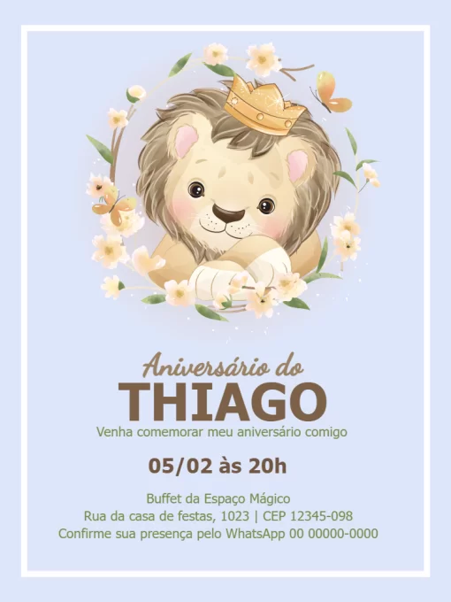 Modelo de convite - aniversário leão infantil menino