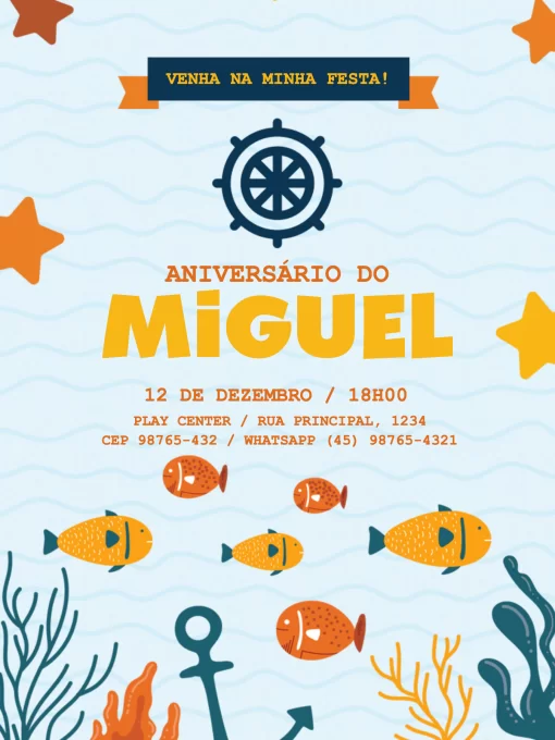 Modelo de convite - convites aniversário náutico azul