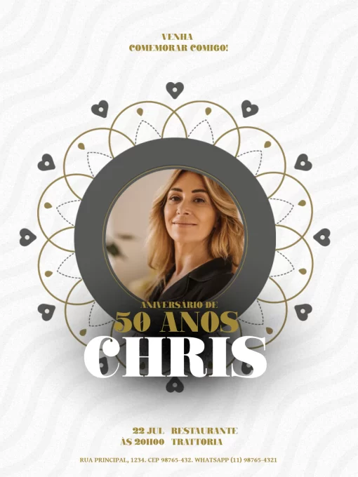 Modelo de convite - aniversário 50 anos com foto feminino