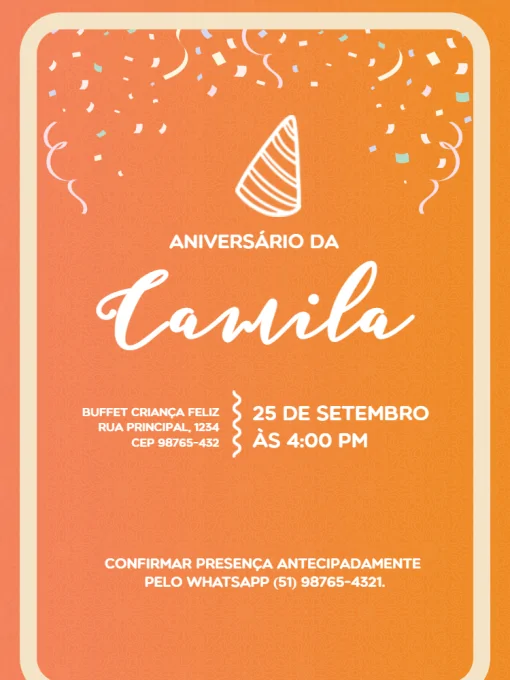 Modelo de convite - aniversário laranja