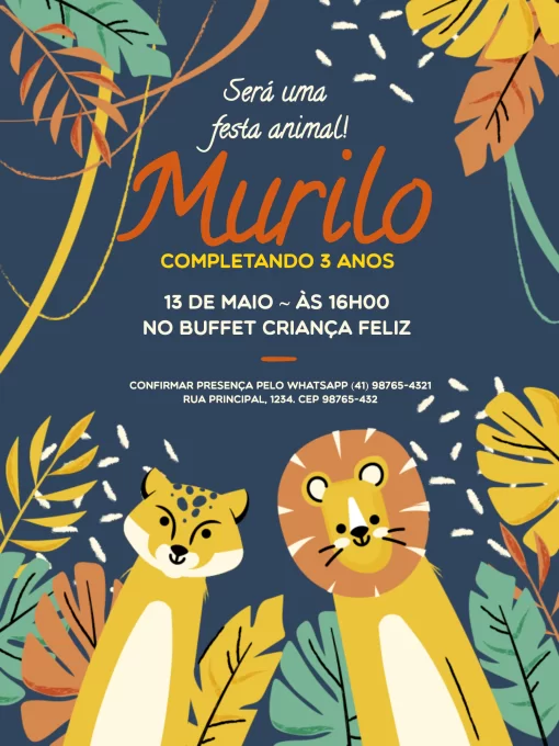 Modelo de convite - aniversário safari escuro