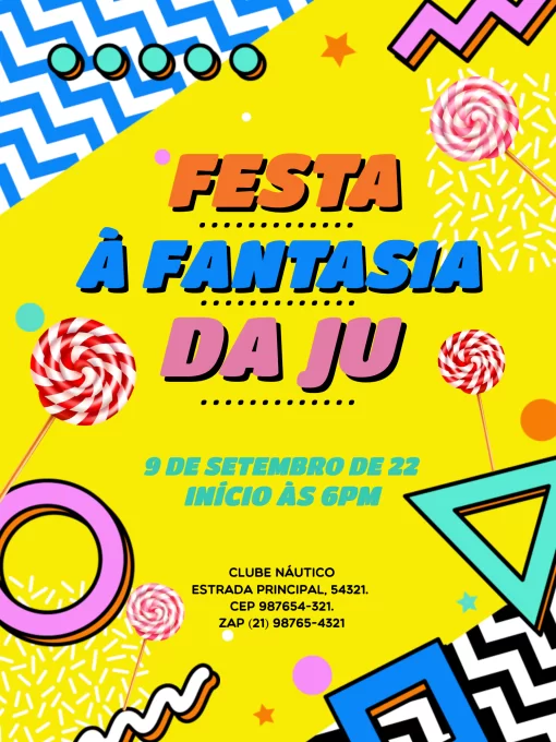 Editar e Baixar Convite Lollipop Festa À Fantasia, comemoração, festa, fantasia, colorido, lollipop, divertido, pirulito, geométrico
