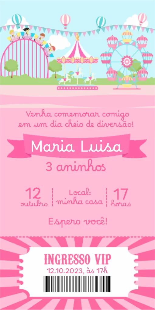 Convite virtual parque de diversões menina  Convite virtual parque de diversões menina