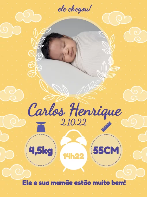 Cartão De Comemoração De Nascimento Bebê Amarelo Cartão De Comemoração De Nascimento Bebê Amarelo