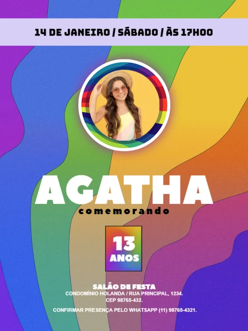 Modelo de convite - colorido jovem com foto