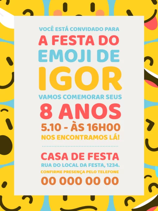 Modelo de convite - aniversário emojis