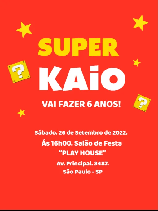 Fazer Convite de Aniversário para Whatsapp De Super Mario YoshiEdite Online