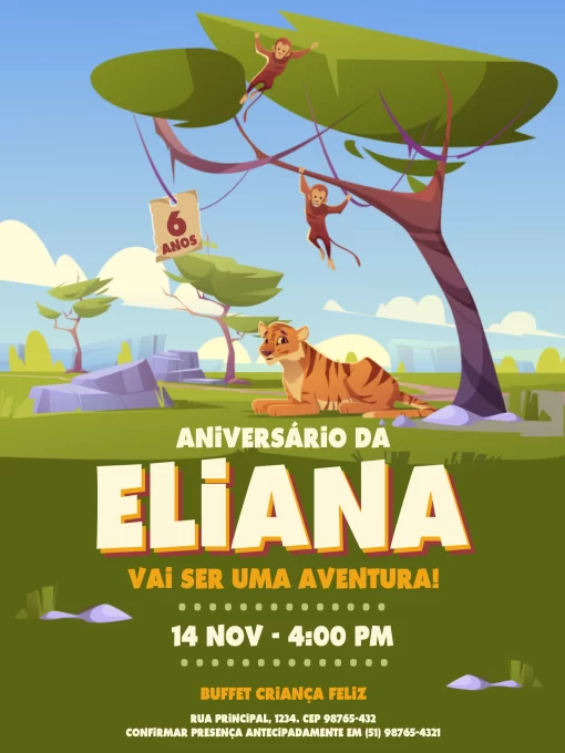 Convite Aniversário Safari Verde Convite Aniversário Safari Verde