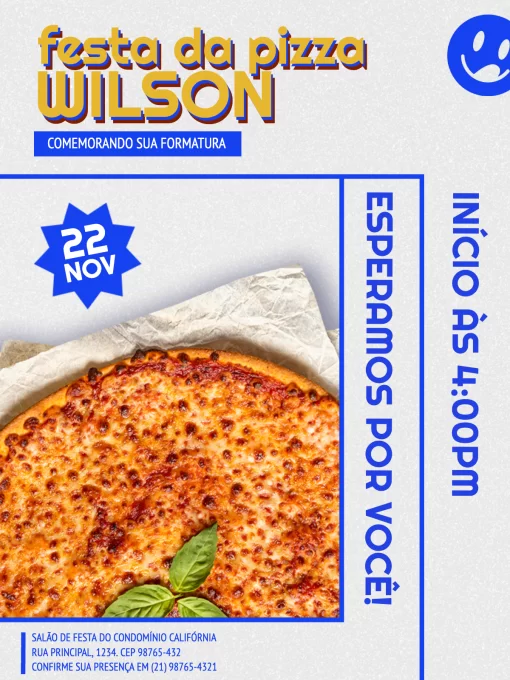 Convite De Formatura Com Tema Pizza Azul Convite De Formatura Com Tema Pizza Azul