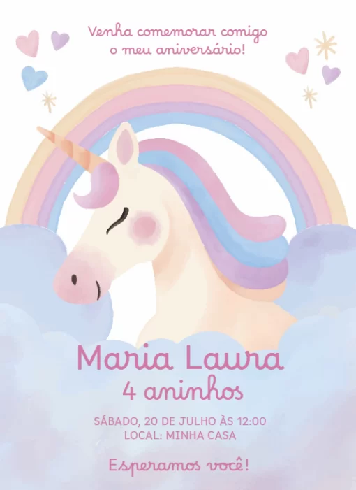 Convite online unicórnio aquarela  Convite online unicórnio aquarela