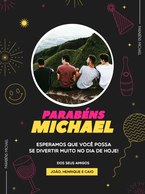 Modelo de convite - cartão comemoração aniversario para whatsapp escuro