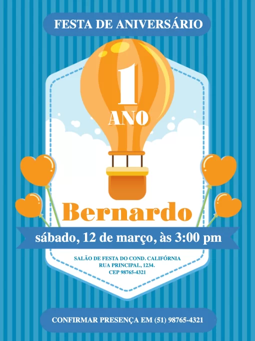 Modelo de convite - aniversário 1 ano azul
