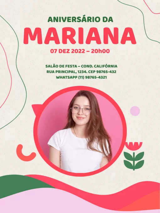 Modelo de convite - aniversário jovem feminino com foto