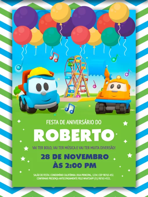 Fazer convite online convite digital aniversário Léo o Caminhão com foto   Como fazer convites personalizados, Convite whatsapp, Convite aniversario  infantil