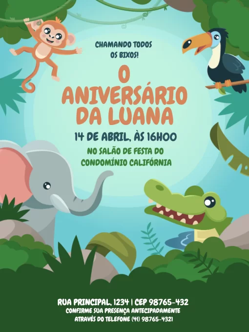 Convite Aniversário Safari Azul Convite Aniversário Safari Azul