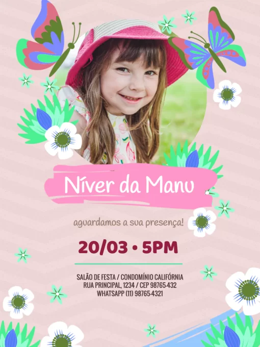 Convite De Aniversário Com Foto Borboletas Convite De Aniversário Com Foto Borboletas