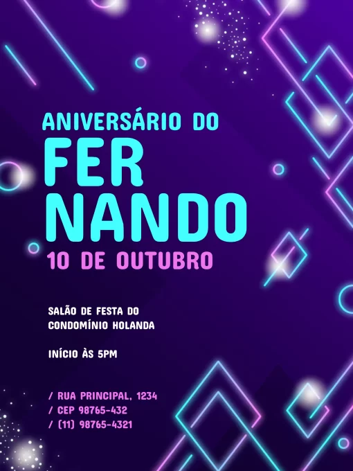 Modelo de convite - aniversário neon moderno