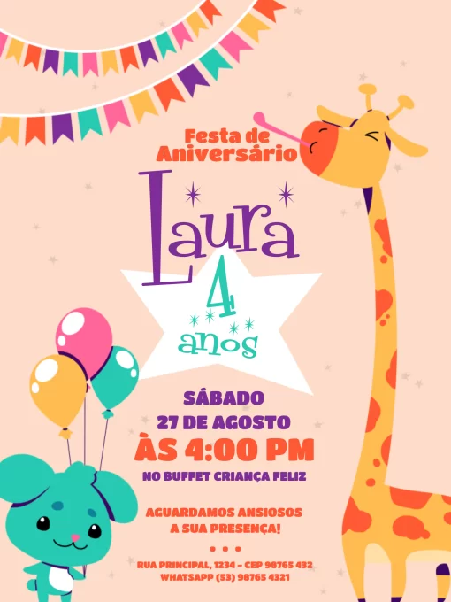 Convite De Aniversário 4 Anos Laranja Convite De Aniversário 4 Anos Laranja