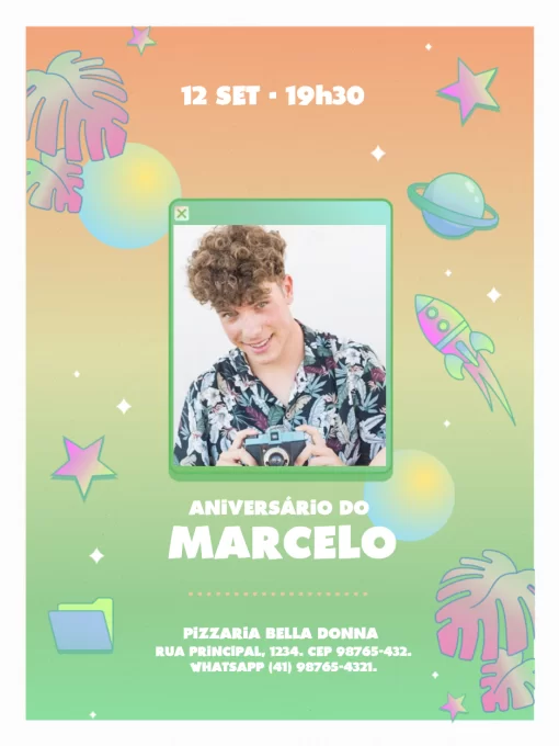 Modelo de convite - aniversário com foto neon