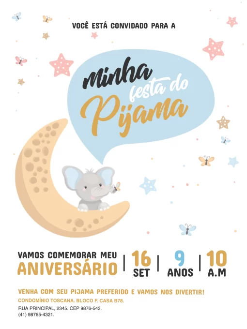 Convite Festa de Aniversário Pijama Convite Festa de Aniversário Pijama