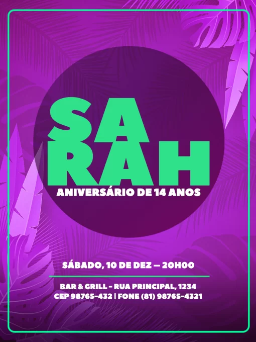 Modelo de convite - aniversário jovem feminino roxo