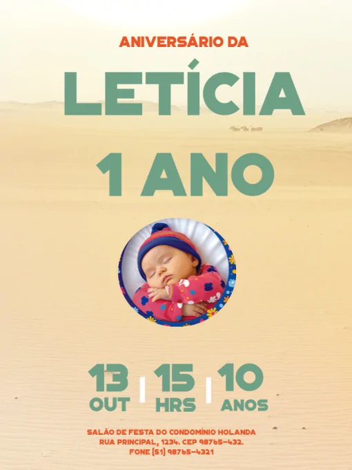 Modelo de convite - aniversário arreia com foto