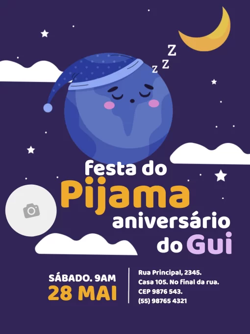 Convite Festa de Aniversário Pijama Convite Festa de Aniversário Pijama