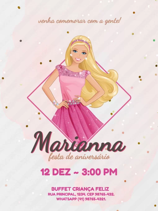 Convite de aniversário Barbie Paris para preencher, baixe grátis convites  para edit…