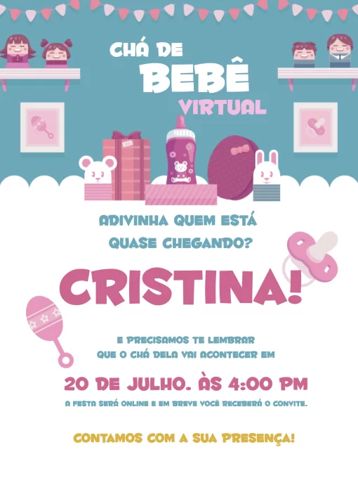 Convite Digital Virtual Chá De Bebê Menina