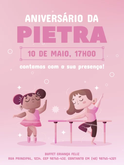 Convite chá de bebê bailarina - Edite grátis com nosso editor online