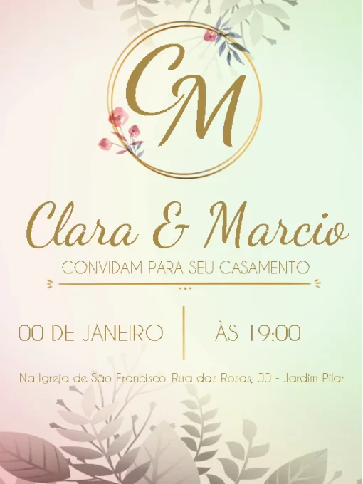 Convite Casamento Floral Boho Chic - Edite grátis com nosso editor online