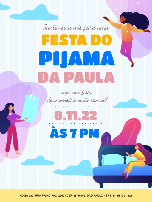 Convite Festa de Aniversário Pijama Convite Festa de Aniversário Pijama
