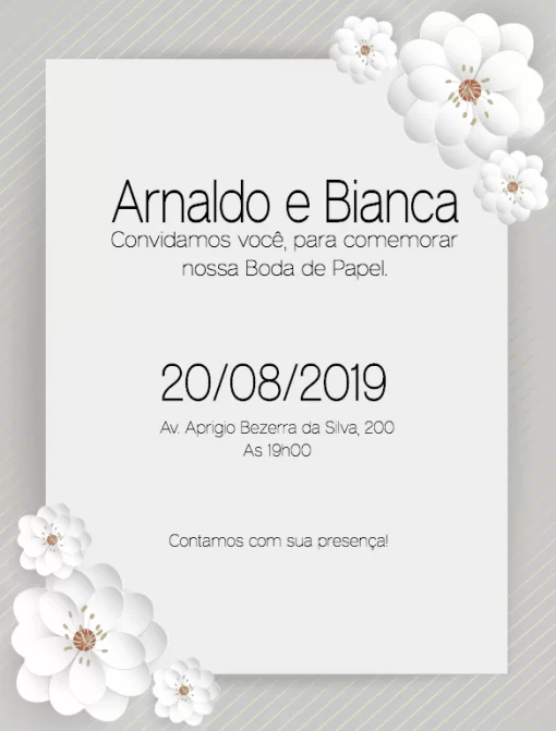 Convite online bodas de papel editar grátis