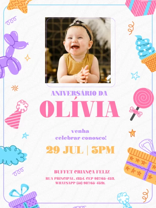 Modelo de convite - aniversário com foto bebê