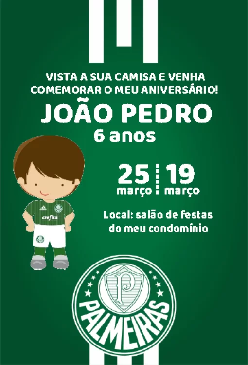 Convite Aniversário do Palmeiras - Edite grátis com nosso editor