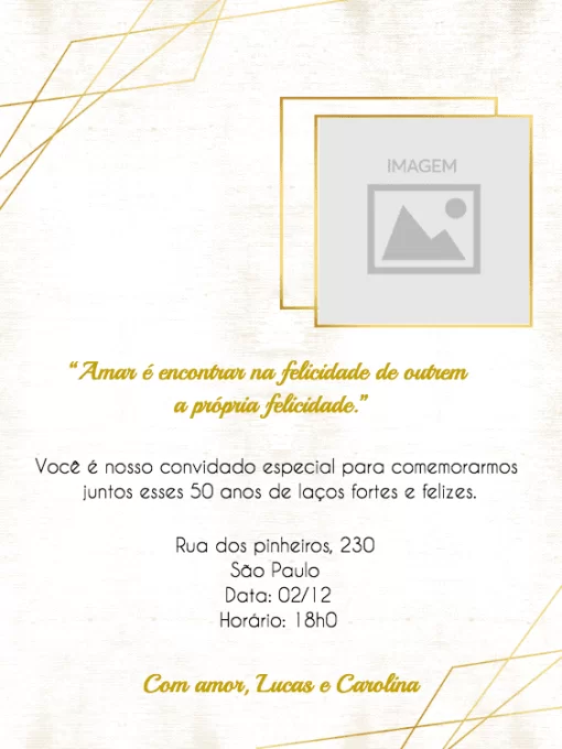Modelo de convite - bodas ouro