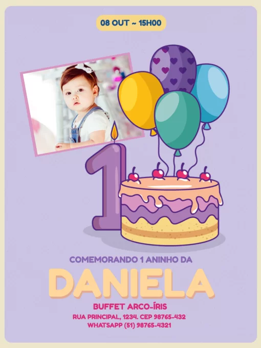 Modelo de convite - primeiro ano menina com foto