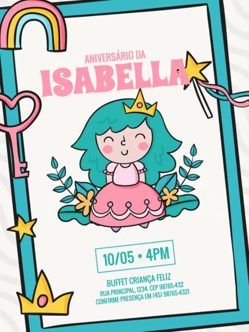 Modelo de convite - aniversário infantil princesa