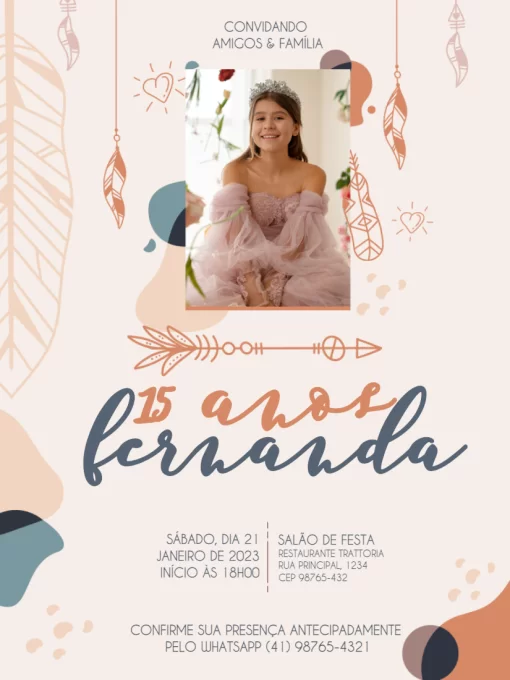 Convite Casamento Floral Boho Chic - Edite grátis com nosso editor online