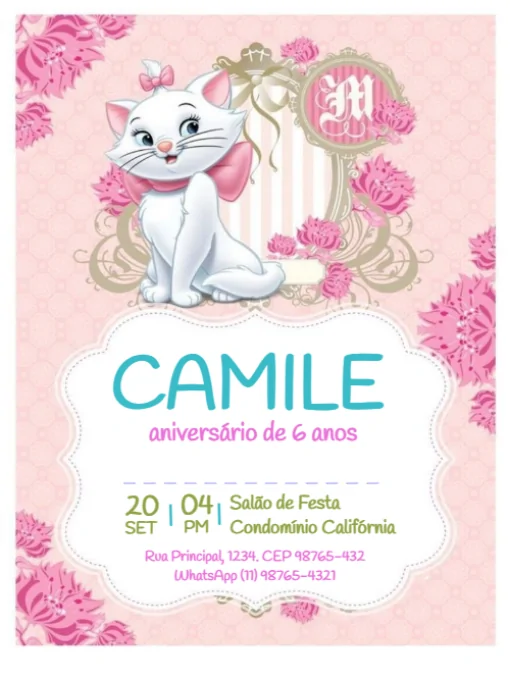 Convite De Aniversário gato Para Editar Convite De Aniversário gato Para Editar