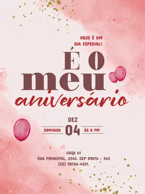 Modelo de convite - festa aniversário aquarela