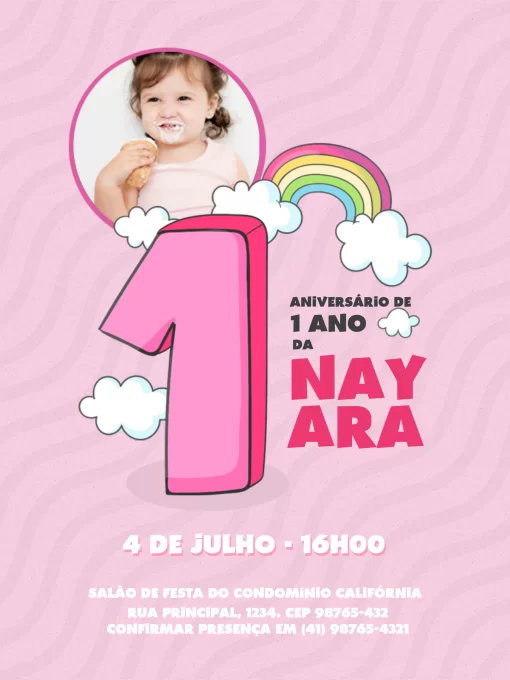 Modelo de convite - primeiro ano menina arco-Íris