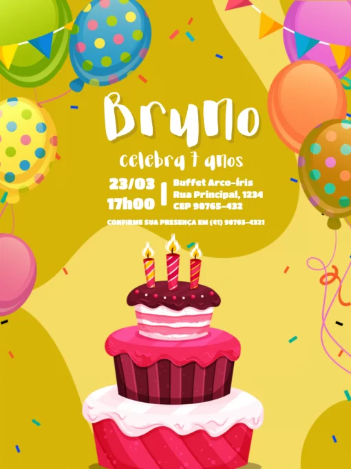 Modelo de convite - aniversário infantil bolo