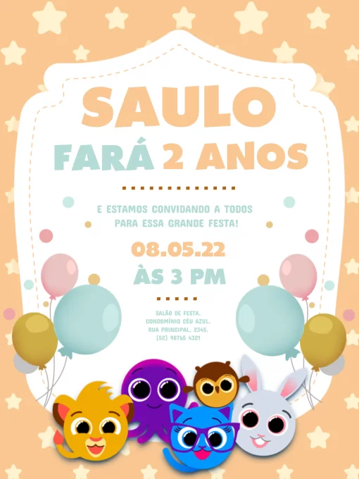 Convite bolofofos  Convite aniversario infantil, Aniversario infantil,  Convites festa infantil