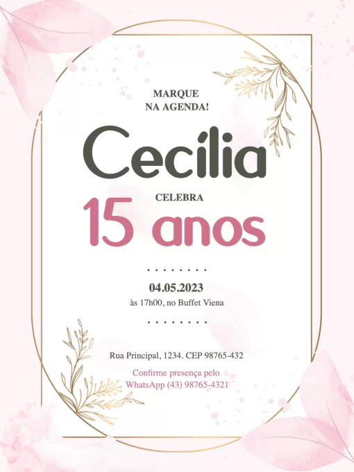 Convite 15 Anos Delicado
