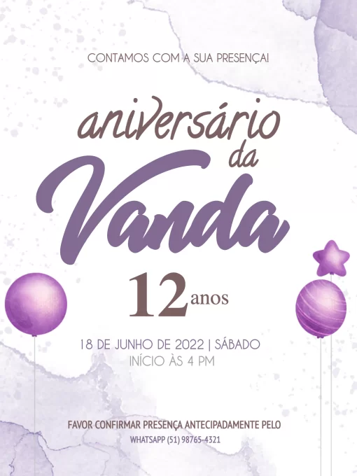 Convite Festa de Aniversário Aquarela Convite Festa de Aniversário Aquarela