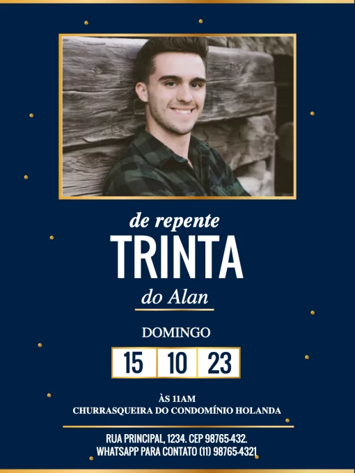 Modelo de convite - repente 30 azul com foto